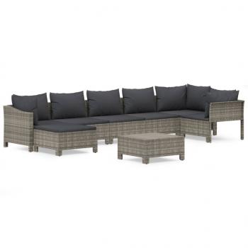8-tlg. Garten-Lounge-Set mit Kissen Grau Poly Rattan