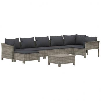 8-tlg. Garten-Lounge-Set mit Kissen Grau Poly Rattan