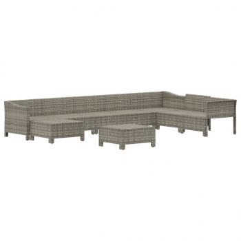 9-tlg. Garten-Lounge-Set mit Kissen Grau Poly Rattan