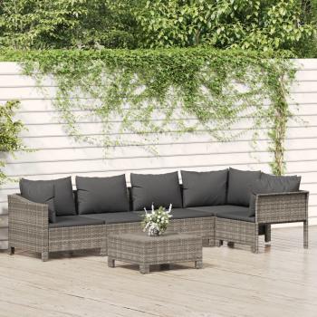 ARDEBO.de - 6-tlg. Garten-Lounge-Set mit Kissen Grau Poly Rattan