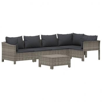 6-tlg. Garten-Lounge-Set mit Kissen Grau Poly Rattan