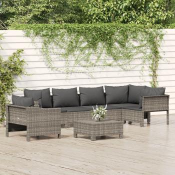 ARDEBO.de - 7-tlg. Garten-Lounge-Set mit Kissen Grau Poly Rattan