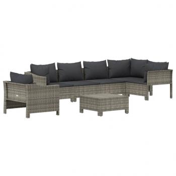 7-tlg. Garten-Lounge-Set mit Kissen Grau Poly Rattan