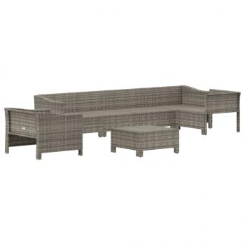 7-tlg. Garten-Lounge-Set mit Kissen Grau Poly Rattan