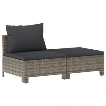 7-tlg. Garten-Lounge-Set mit Kissen Grau Poly Rattan