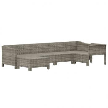 6-tlg. Garten-Lounge-Set mit Kissen Grau Poly Rattan