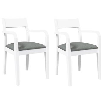 Esszimmerstühle mit Kissen 2 Stk. Weiß Massivholz Gummibaum