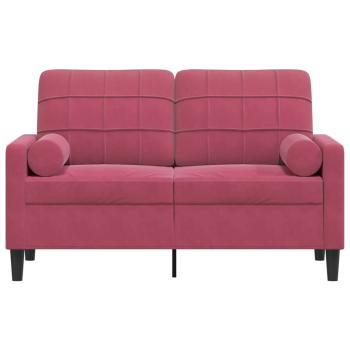 2-Sitzer-Sofa mit Zierkissen Weinrot 120 cm Samt