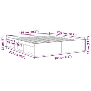 Bettgestell ohne Matratze Artisan-Eiche 180x200cm Holzwerkstoff