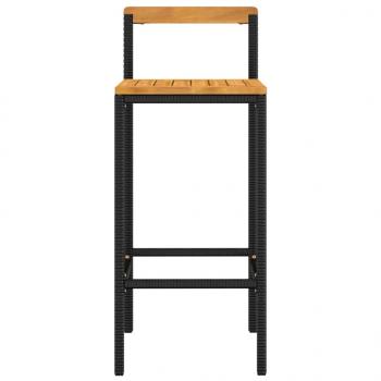Barhocker 2 Stk. Schwarz Poly Rattan und Massivholz Akazie