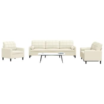 ARDEBO.de - 3-tlg. Sofagarnitur mit Kissen und Nackenrollen Creme Samt