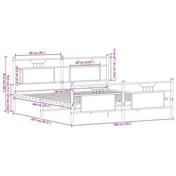 Metallbett ohne Matratze Braun Eichen-Optik 180x200 cm