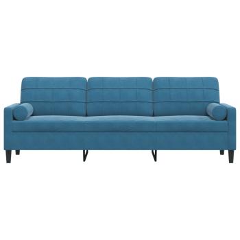 Sofa 3-Sitzer mit Zierkissen Blau 210 cm Samt