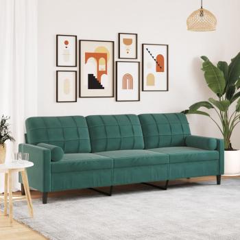 ARDEBO.de - Sofa 3-Sitzer mit Zierkissen Dunkelgrün 210 cm Samt