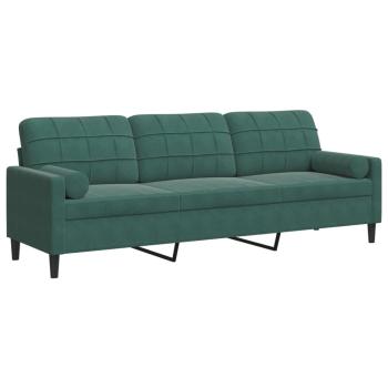 Sofa 3-Sitzer mit Zierkissen Dunkelgrün 210 cm Samt