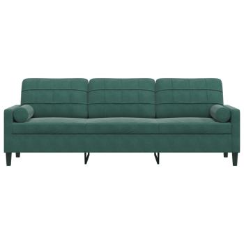 Sofa 3-Sitzer mit Zierkissen Dunkelgrün 210 cm Samt