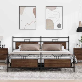 ARDEBO.de - Metallbett ohne Matratze Braun Eichen-Optik 193x203 cm