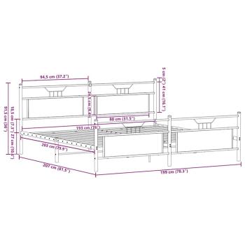 Metallbett ohne Matratze Braun Eichen-Optik 193x203 cm