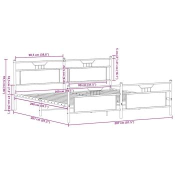 Metallbett ohne Matratze Braun Eichen-Optik 200x200 cm