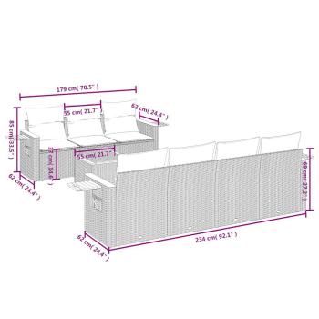 8-tlg. Garten-Sofagarnitur mit Kissen Schwarz Poly Rattan