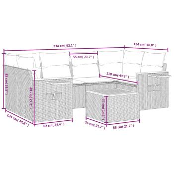 7-tlg. Garten-Sofagarnitur mit Kissen Schwarz Poly Rattan
