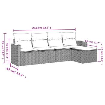5-tlg. Garten-Sofagarnitur mit Kissen Beige Poly Rattan