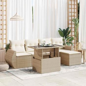 ARDEBO.de - 6-tlg. Garten-Sofagarnitur mit Kissen Beige Poly Rattan