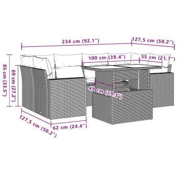 7-tlg. Garten-Sofagarnitur mit Kissen Beige Poly Rattan