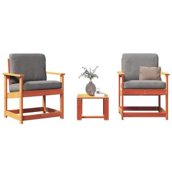 ARDEBO.de - 3-tlg. Garten-Lounge-Set Wachsbraun Massivholz Kiefer