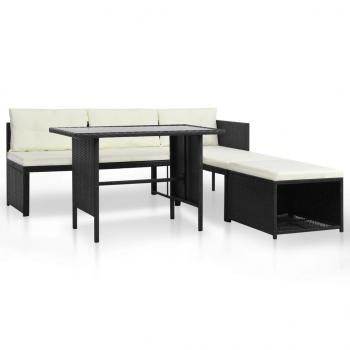 4-tlg. Garten-Lounge-Set Poly Rattan Schwarz