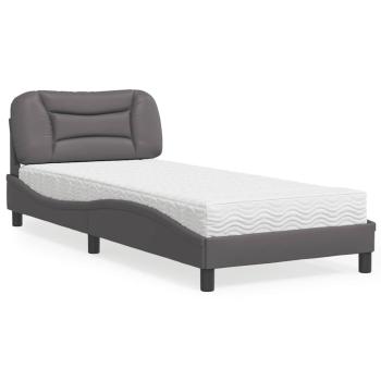 ARDEBO.de - Bett mit Matratze Grau 90x200 cm Kunstleder
