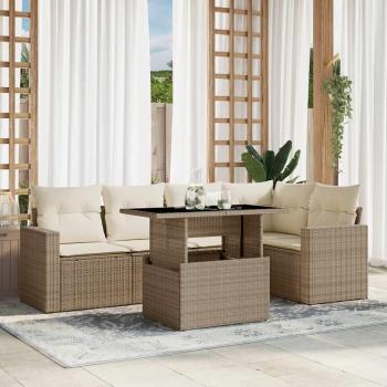 ARDEBO.de - 6-tlg. Garten-Sofagarnitur mit Kissen Beige Poly Rattan
