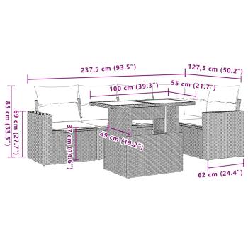 6-tlg. Garten-Sofagarnitur mit Kissen Beige Poly Rattan