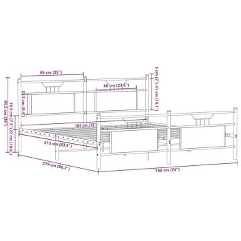 Metallbett ohne Matratze Sonoma-Eiche 183x213 cm
