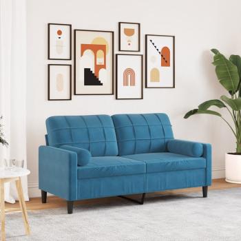 ARDEBO.de - 2-Sitzer-Sofa mit Zierkissen Blau 140 cm Samt