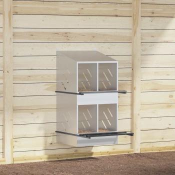 ARDEBO.de - Hühner-Nistkasten mit 4 Fächern Verzinktes Silber Metall