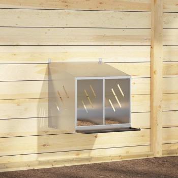 ARDEBO.de - Hühner-Nistkasten mit 2 Fächern Verzinktes Silber Metall