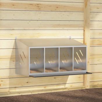 ARDEBO.de - Hühner-Nistkasten mit 4 Fächern Verzinktes Silber Metall