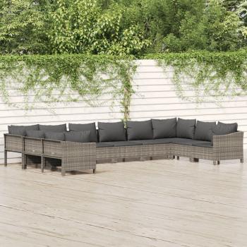 ARDEBO.de - 10-tlg. Garten-Lounge-Set mit Kissen Grau Poly Rattan