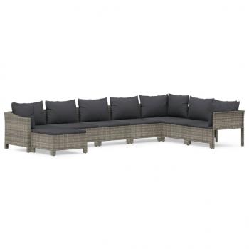 8-tlg. Garten-Lounge-Set mit Kissen Grau Poly Rattan