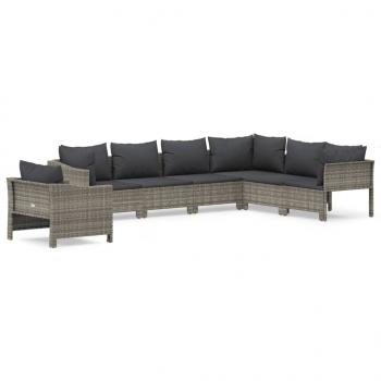 7-tlg. Garten-Lounge-Set mit Kissen Grau Poly Rattan