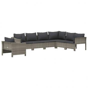 7-tlg. Garten-Lounge-Set mit Kissen Grau Poly Rattan