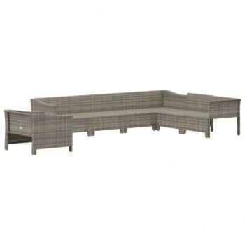 7-tlg. Garten-Lounge-Set mit Kissen Grau Poly Rattan