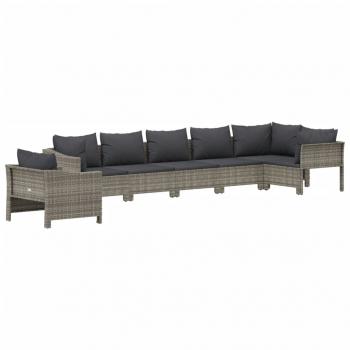 7-tlg. Garten-Lounge-Set mit Kissen Grau Poly Rattan