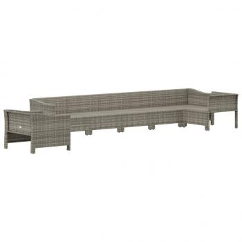 7-tlg. Garten-Lounge-Set mit Kissen Grau Poly Rattan