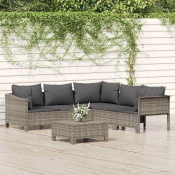 ARDEBO.de - 6-tlg. Garten-Lounge-Set mit Kissen Grau Poly Rattan
