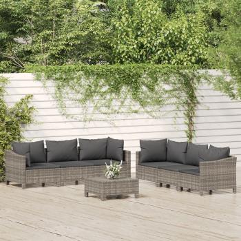 ARDEBO.de - 7-tlg. Garten-Lounge-Set mit Kissen Grau Poly Rattan
