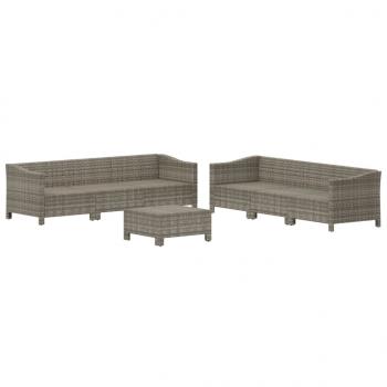 7-tlg. Garten-Lounge-Set mit Kissen Grau Poly Rattan
