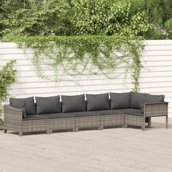 ARDEBO.de - 6-tlg. Garten-Lounge-Set mit Kissen Grau Poly Rattan