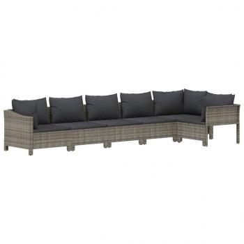 6-tlg. Garten-Lounge-Set mit Kissen Grau Poly Rattan